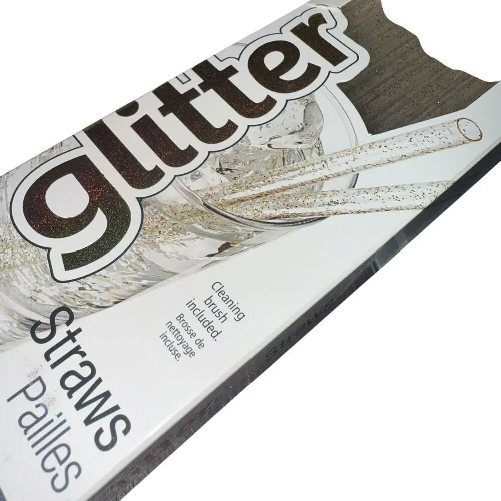 Joie Gold Glitter Straws, 30 Pc, Reusable & Eco-Friendly With Cleaning Brush